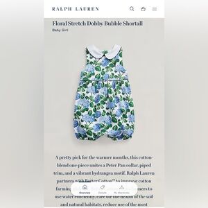 Ralph Lauren - Floral Stretch Dobby Bubble Shortall Baby Girl -18month. Like new